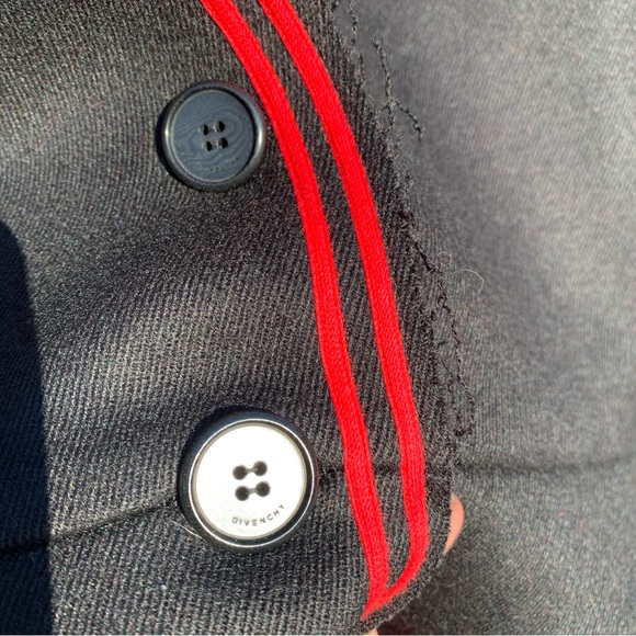 Givenchy Paris Wool Coat In Black With Red Trim & Intentional Fraying Size 42 - Picture 5 of 12